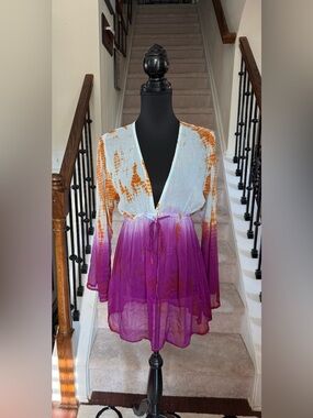 Vintage Boho Tie-Front Swim Coverup